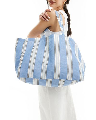 ASOS Linen Stripe Tote Bag - Blue
