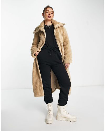 ASOS Parka Met Borg, Patch En Lange Pasvorm - Naturel