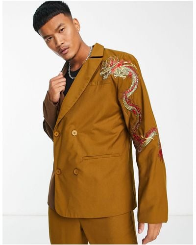 Liquor N Poker Oversized Double Breasted Suit Jacket - Brown
