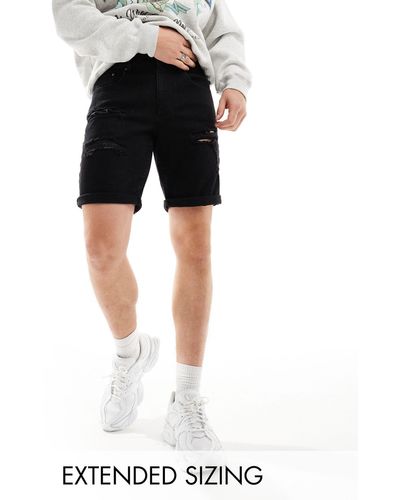 ASOS Standard Length Slim Denim Shorts With Rips - Black