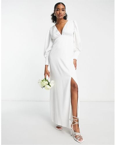 Y.A.S Bridal Long Sleeve Satin Maxi Dress - White