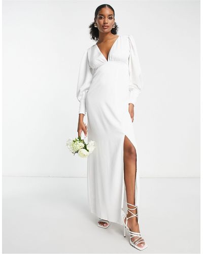 Y.A.S – bridal – langärmliges maxi-brautkleid aus satin - Weiß