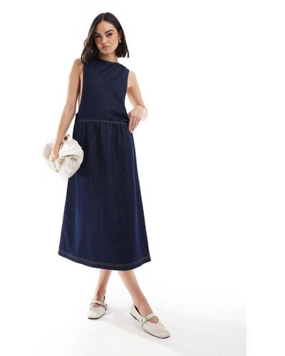 ASOS Denim Drop Waist Maxi Dress - Blue