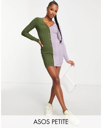ASOS Asos design petite - vestito cardigan corto lilla e kaki color block - Verde