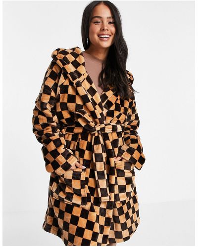 TOPSHOP Check Pattern Hooded Robe - Multicolor