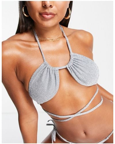 ASOS Upside Down Triangle Wrap Around Bikini Top - Metallic