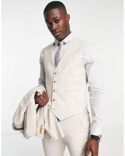 ASOS Super Skinny Linen Mix Suit Vest - Natural