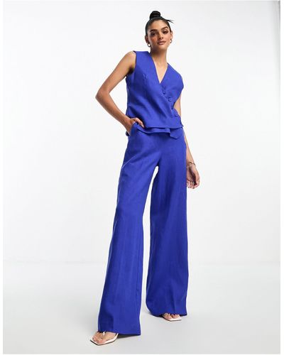 Mango Pleat Front Straight Leg Pants Co-ord - Blue