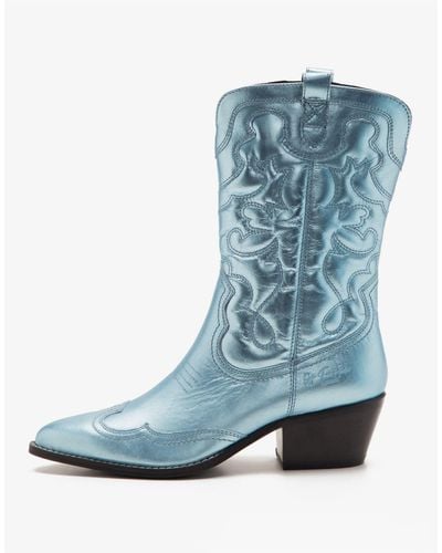 OFF THE HOOK Soho Knee Leather Cowboy Boots Calf Boots - Blue
