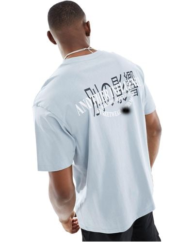 Another Influence T-shirt squadrata con stampa del logo - Blu