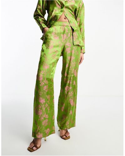 Y.A.S Pantaloni jacquard verdi e rosa a fiori - Verde