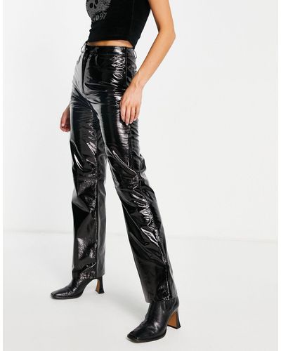 Muubaa High Waist Wide Leg Patent Leather Pants - Black