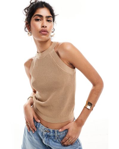 & Other Stories Knitted Halter Neck Cropped Top - Natural