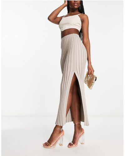 Style Cheat Knitted Split Maxi Skirt - Natural