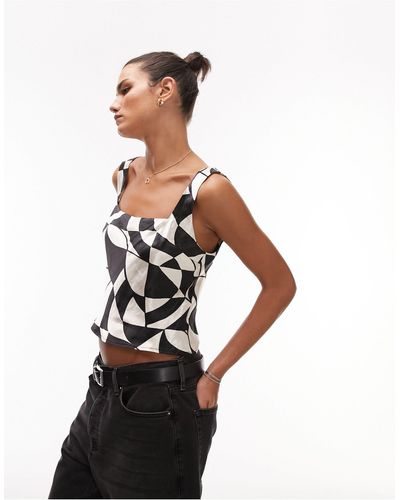 TOPSHOP – camisole mit eckigem ausschnitt und geometrischem muster - Schwarz