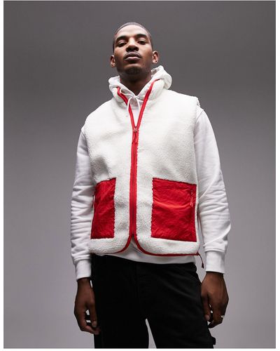 TOPMAN Borg Gilet With Panel Pockets - Red