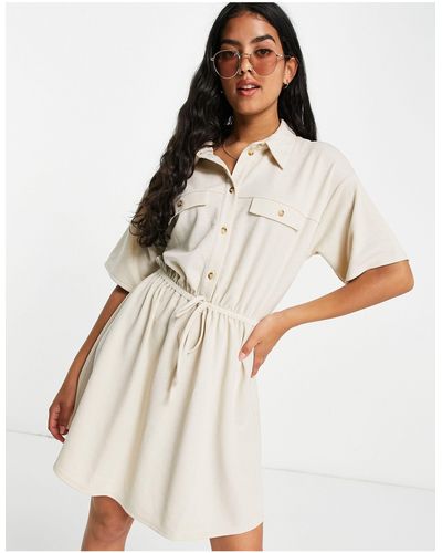 ASOS Textured Mini Shirt Dress With Horn Buttons - White