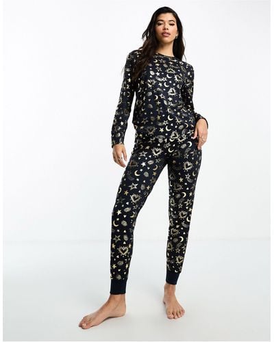 Chelsea Peers Foil Heart And Stars Short Pyjama Set - Black