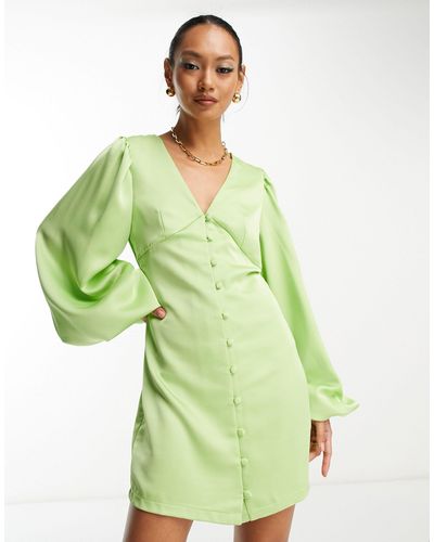 Pretty Lavish Button Front Satin Mini Dress - Green