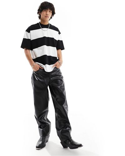 AllSaints Hami - t-shirt girocollo a maniche corte a righe bianche e nere - Nero