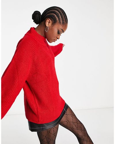 Noisy May Exclusive High Neck Jumper - Red