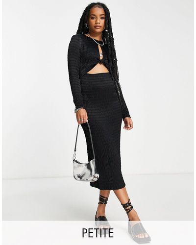 Topshop Unique Long Sleeve Midi Dress With Knot Front - Black