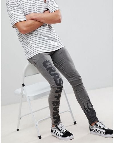 ASOS Extreme Super Skinny Jeans In Black With Black Prints