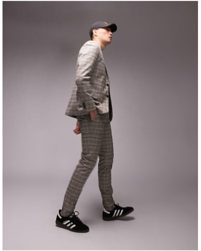 TOPMAN Skinny Neutral Checked Wedding Suit Pants - Gray