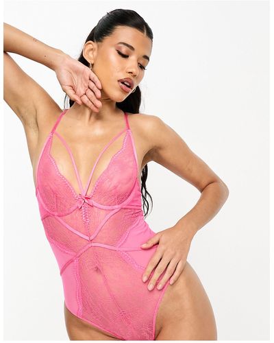 Hunkemöller Isabelle Non Padded Plunge Lace Bodysuit - Pink