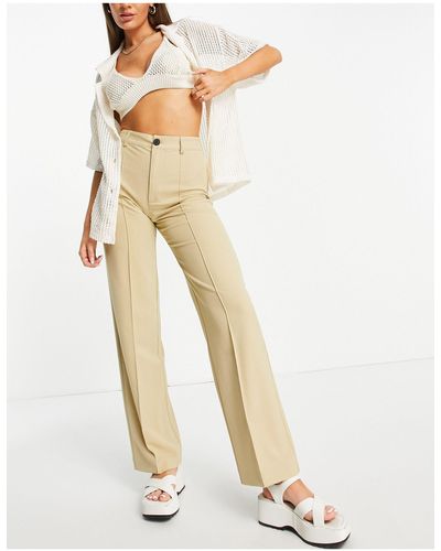 Pull&Bear Pantalon droit à taille haute - beige - Neutre