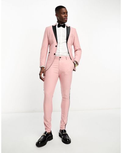 SELECTED Skinny Fit Tuxedo Trousers - Pink
