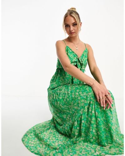 Vero Moda Maxi-jurk Met Gestrikte Voorkant En Camibandjes - Groen