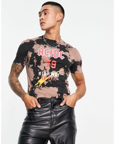 ASOS Muscle Fit Cropped T-shirt With Acdc Print - Multicolour