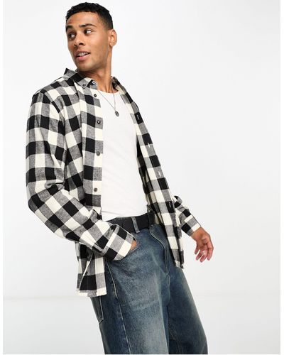 French Connection Long Sleeve Gingham Check Flannel Shirt - White