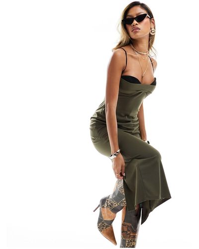 ASOS Cami Midi Dress With Contrast Bra Detail - Green