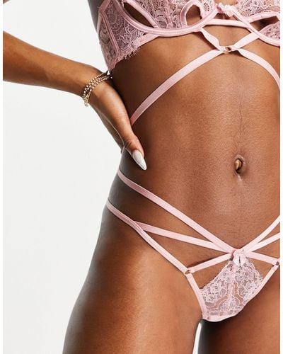 Hunkemöller Seraphina Strappy Lace Cut Out Thong - Pink