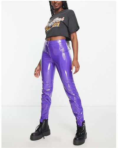 Noisy May Pantalon taille haute en vinyle - violet