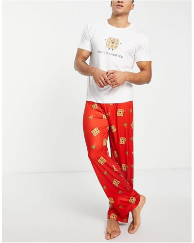 Loungeable Pijama rojo y blanco con estampado