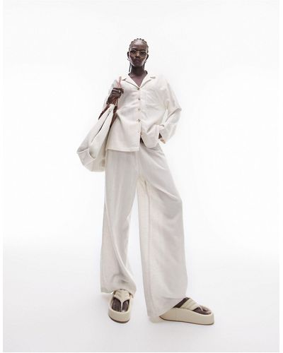TOPSHOP Linen Look Shirt And Trouser Pajama Set - White