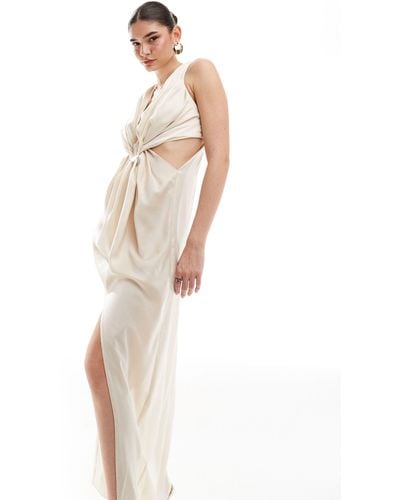 ASOS Satin Plunge Front Maxi Dress With Hardware Detail - White