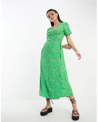 Object Ditsy Floral Wrap Midi Dress - Green