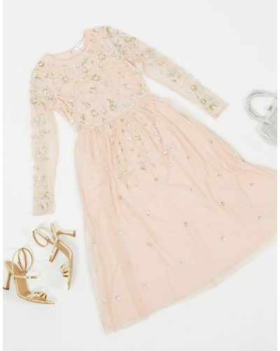 Frock and Frill Frock & Frill Embellished Long Sleeve Midi Dress - Pink