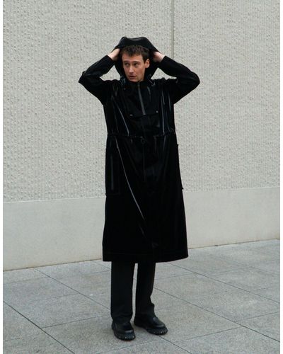 Labelrail X Isaac Hudson Sheen Vintage Effect Vinyl Oversized Raincoat - Black