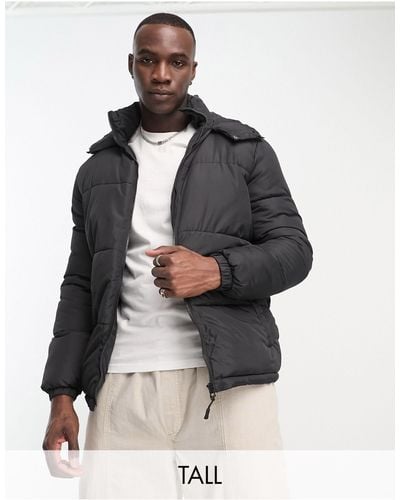 Brave Soul Tall Puffer Jacket With Hood - Black