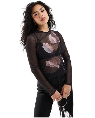 & Other Stories Mesh Long Sleeve Top - Black