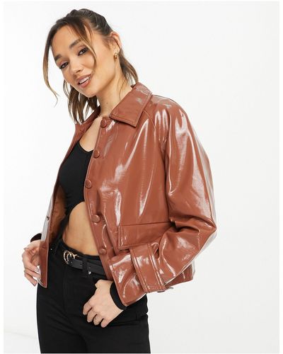 River Island Veste en vinyle coupe carrée - marron