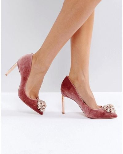 Ted Baker Peetch Embellished Mink Velvet Court Shoes - Pink