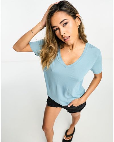 Mango Basic T-shirt Met V-hals - Blauw