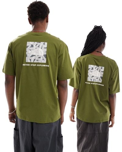The North Face Geolines redbox - t-shirt oversize kaki con stampa sul retro - Verde