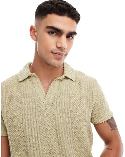 ASOS Boxy Fit Relaxed Textured Polo With Revere Neck - Green